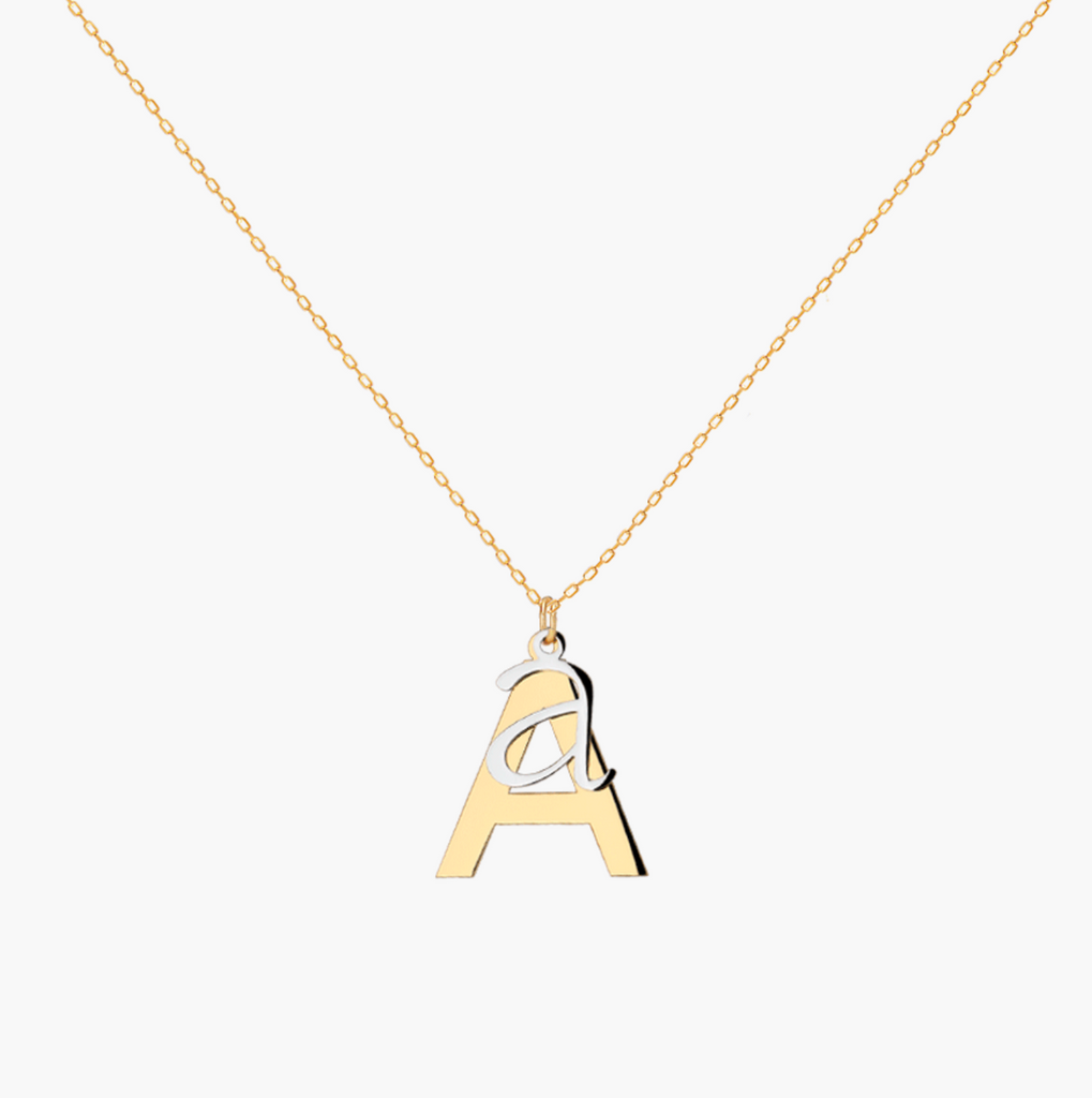silver and gold letter necklace collar letra inicial oro y plata