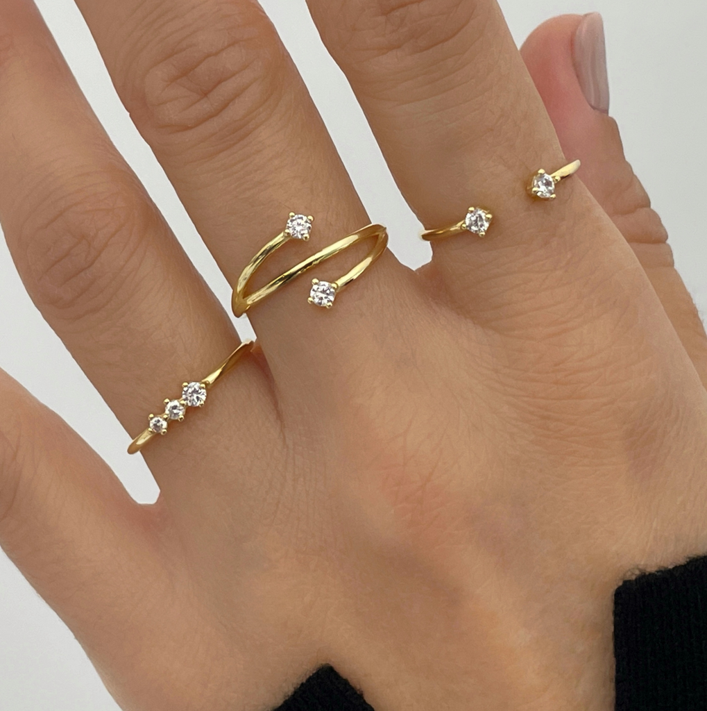 silver gold plated rings with stone anillos de plata baño de oro con piedra