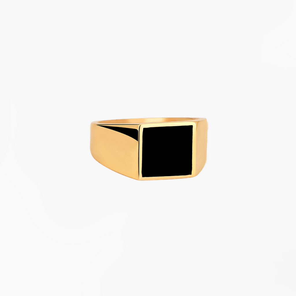 silver signet ring gold plating black enemal square shape