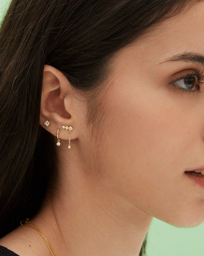 glow hoops with single stone aros con piedra plata baño oro