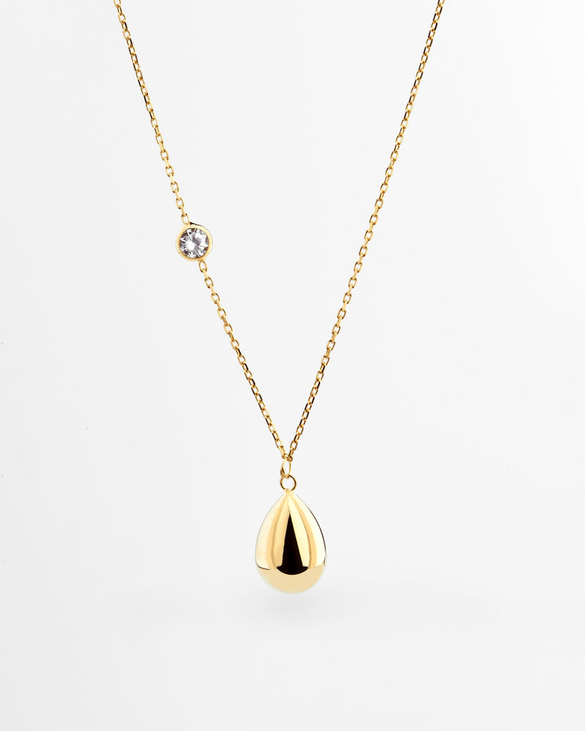 silver gold plated drop pendant sigle stone necklace collar gota con circonita plata bañado oro 18k