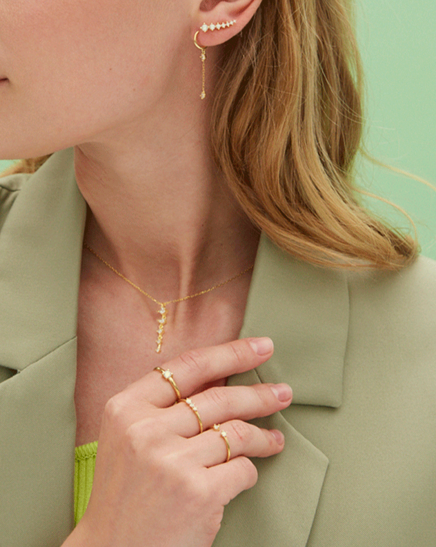 Shimmer triple stone silver gold plated ring anillo con 3 piedras plata con baño de oro