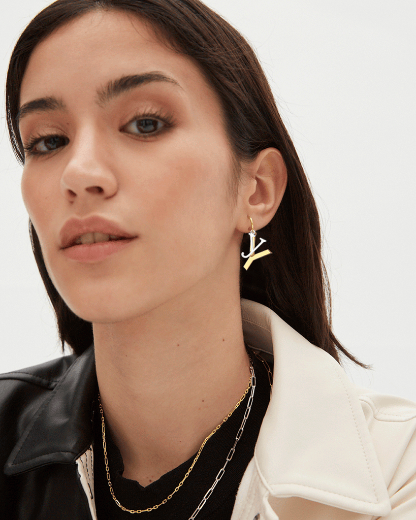 Silver, gold letter earring letra Y