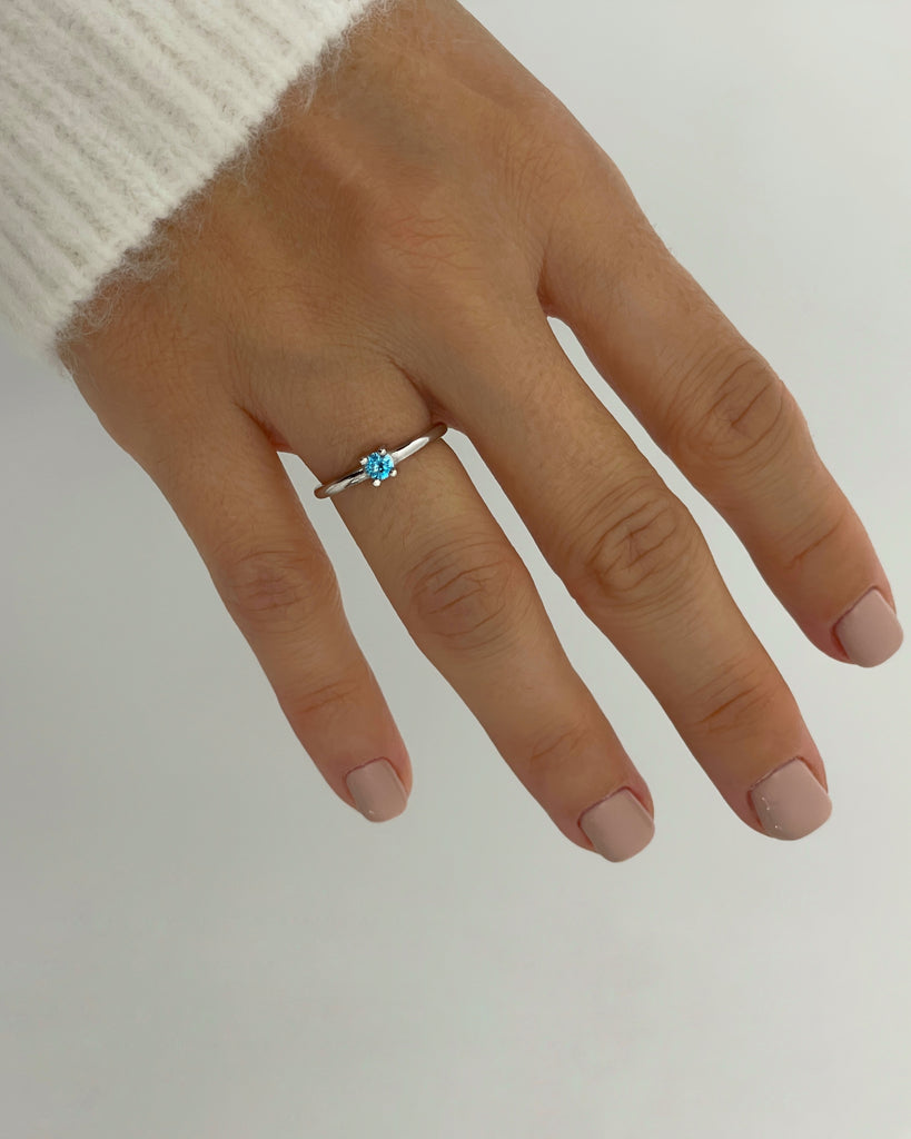 Blue topaz stone silver gold plated ring anillo piedra azul plata baño de oro