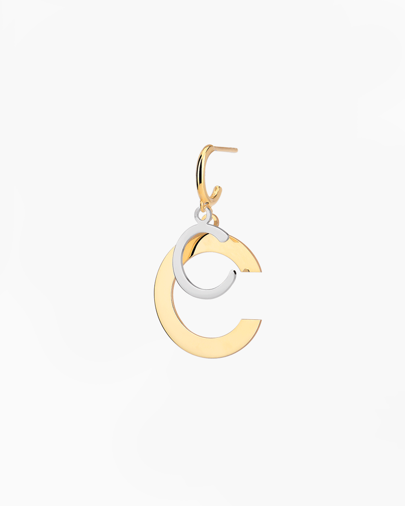 Silver, gold letter earring letra C