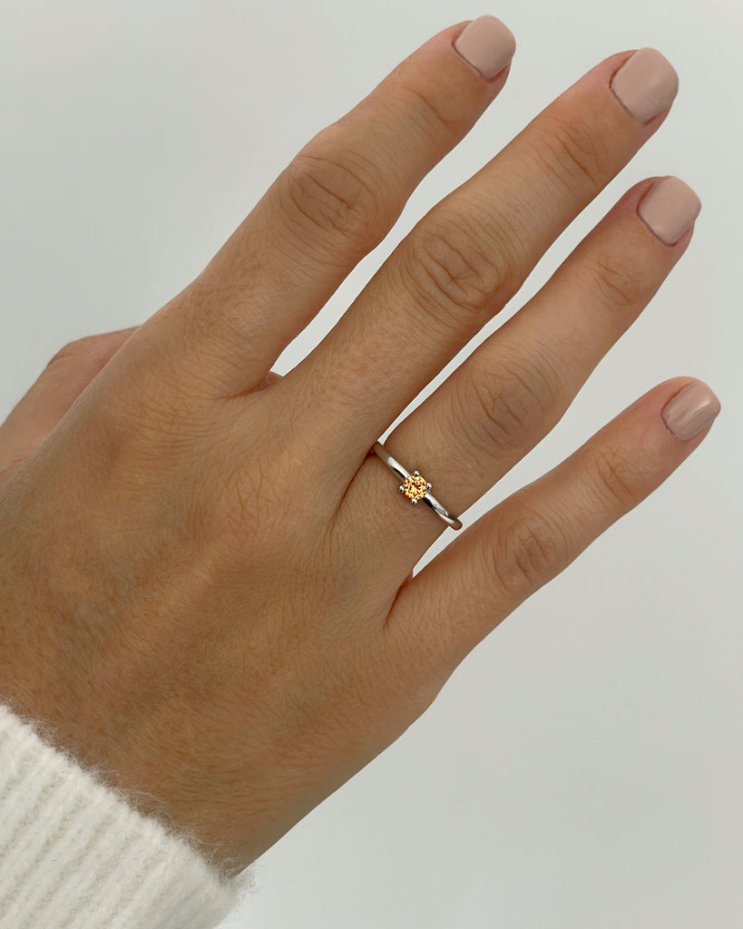 Champagne piedra anillo plata baño de oro silver ring solitare stone gold plated