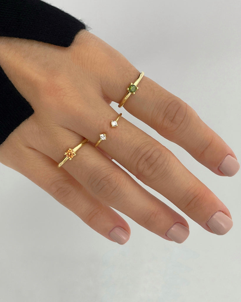 Champagne piedra anillo plata baño de oro silver ring solitare stone gold plated