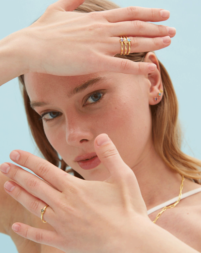 Piedra verde peridot plata anillo baño oro green stone silver gold plated ring