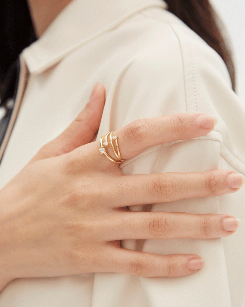 glint ring silver gold plating solitare stone anillo plata baño de oro 