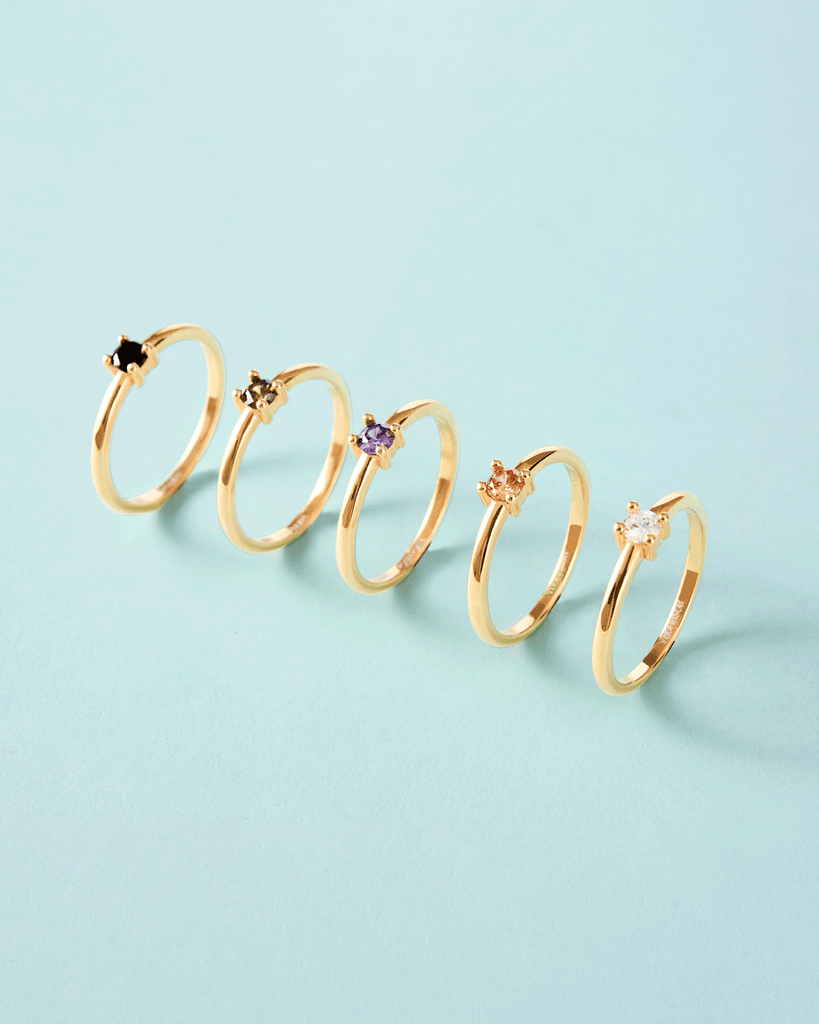 glint ring silver gold plating solitare stone anillo plata baño de oro 