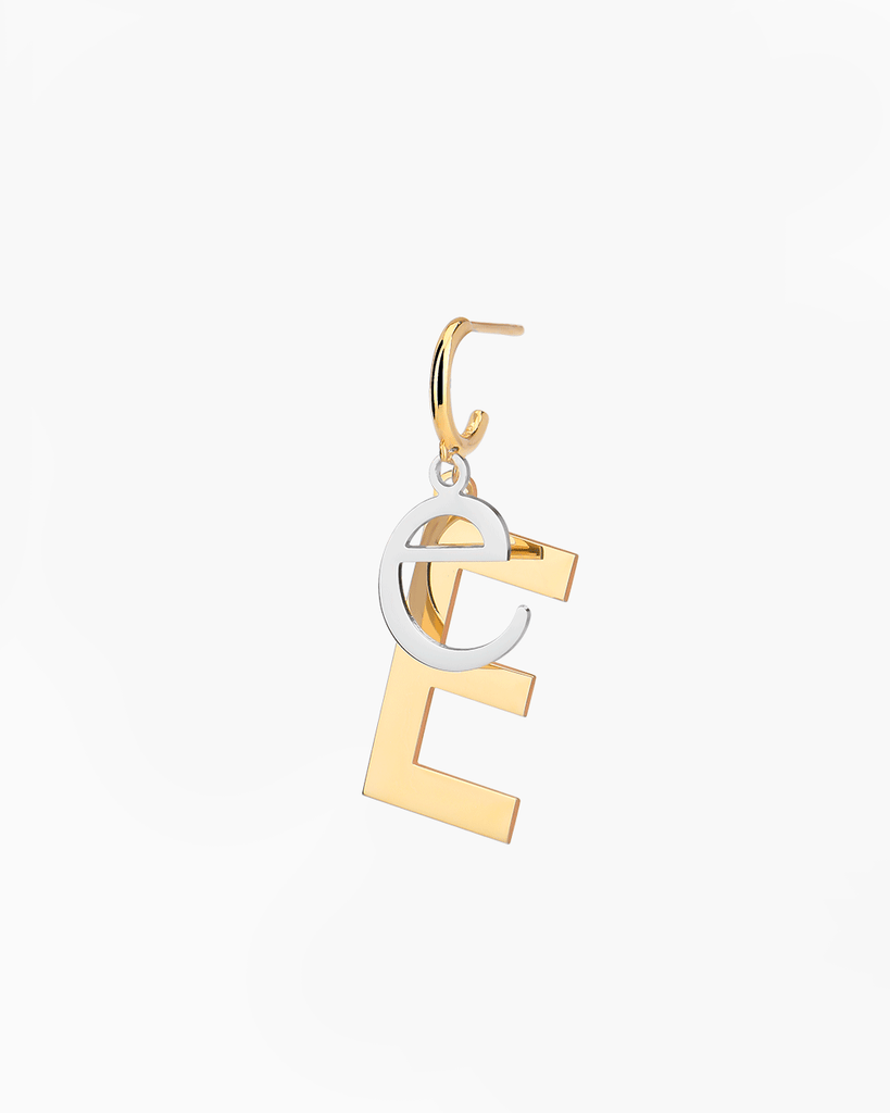 Silver, gold letter earring letra E