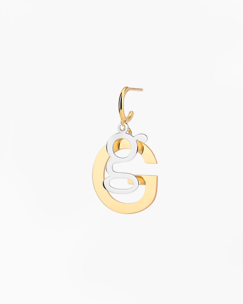Silver, gold letter earring letra G