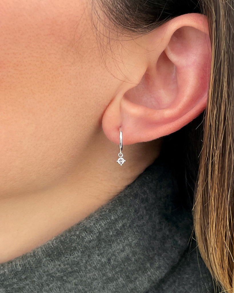 glow hoops with single stone aros con piedra plata baño oro