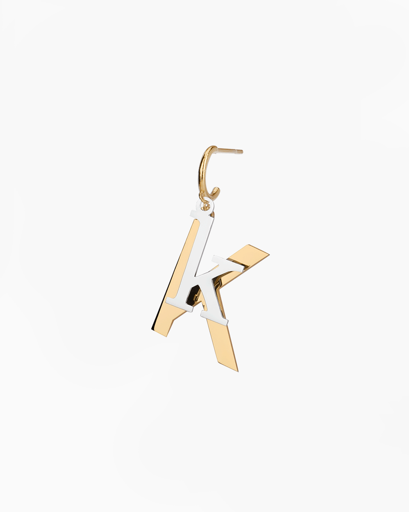 Silver, gold letter earring letra K