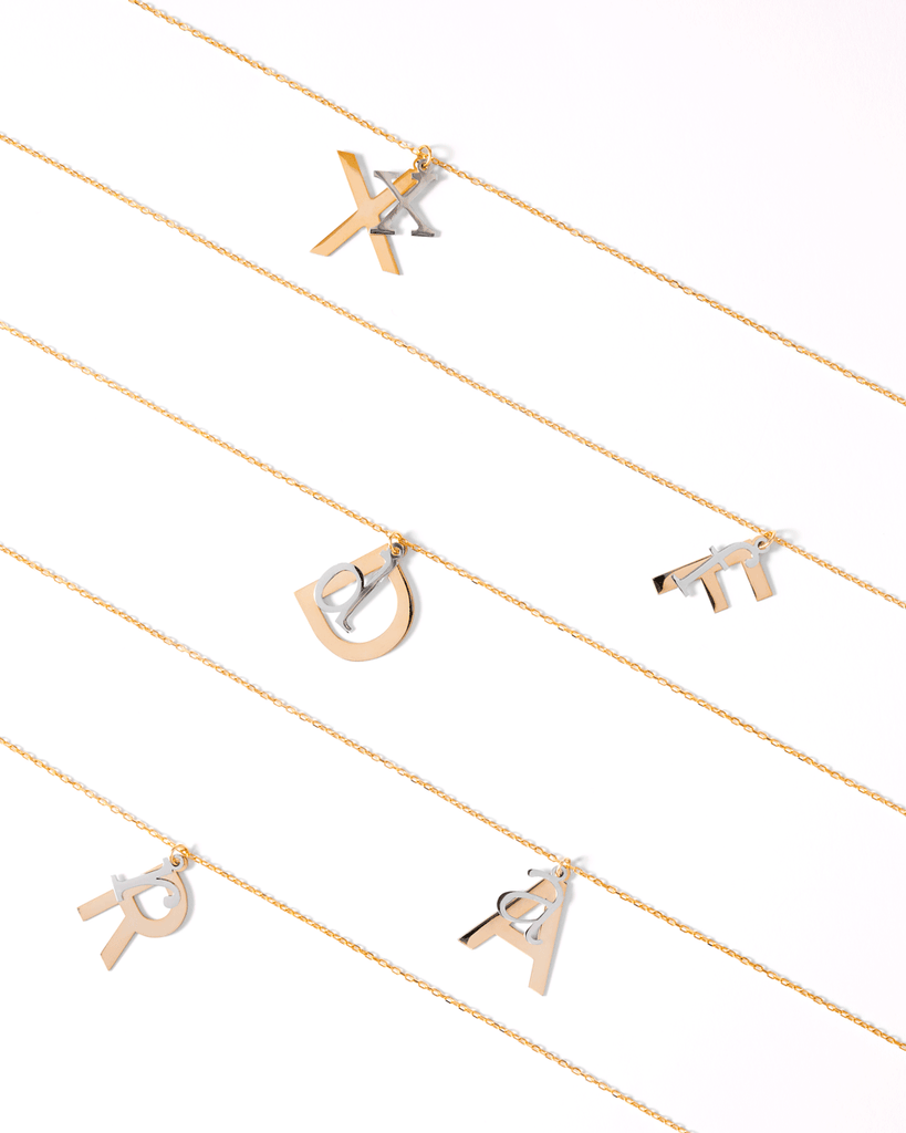 Silver, gold letter necklace letra x f d a r