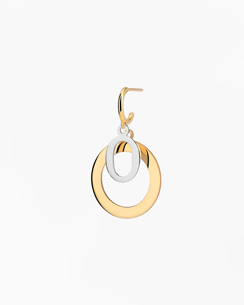 Silver, gold letter earring letra O