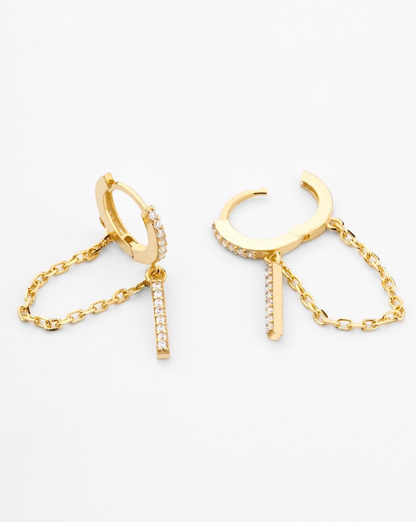 Plata Pendientes mini aros con cadena silver hoops with chain