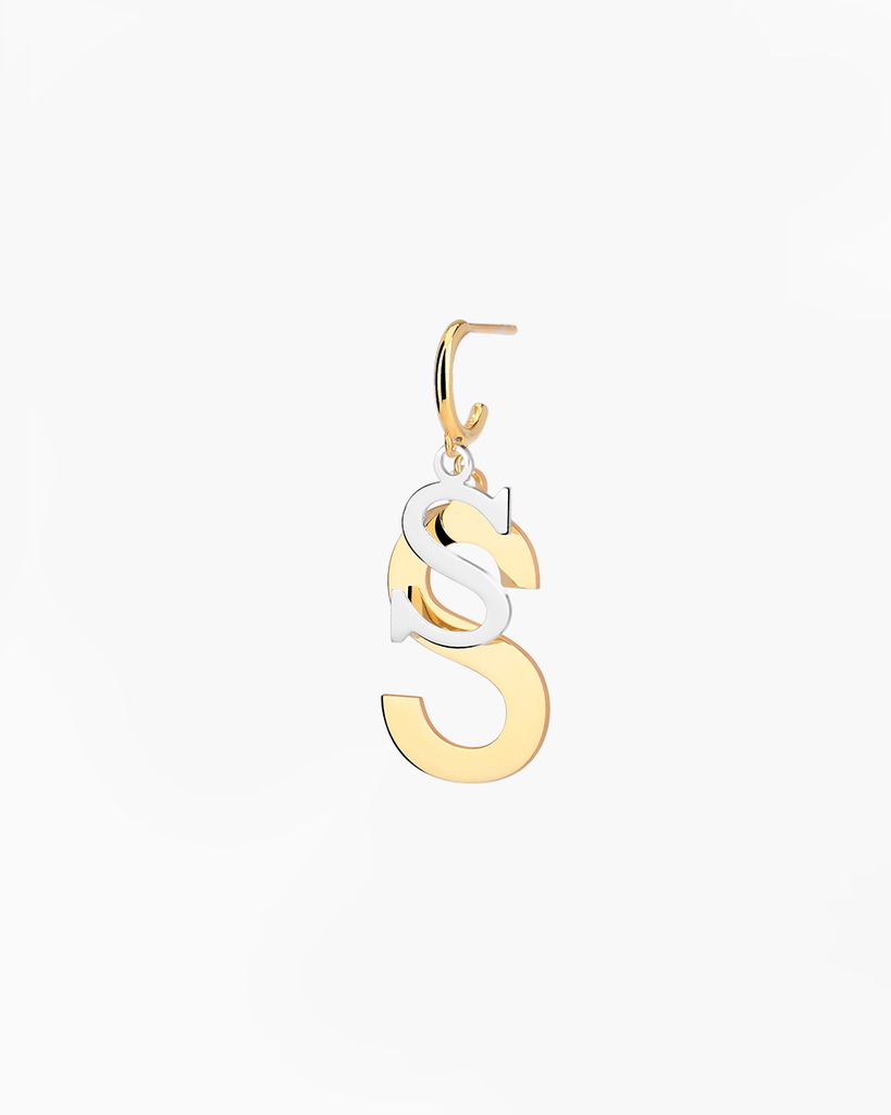 Silver, gold letter earring letra S