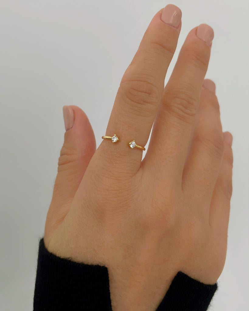Shine double stone silver gold plated ring anillo con doble piedras plata con baño de oro 5