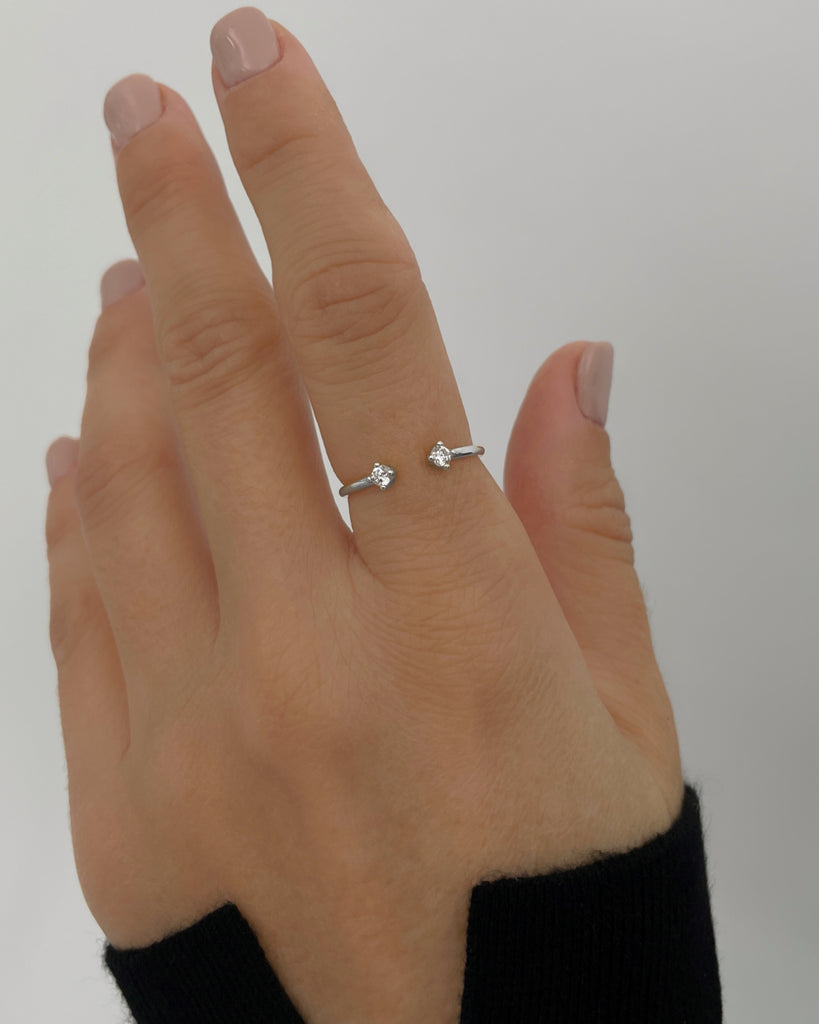 Shine double stone silver gold plated ring anillo con doble piedras plata con baño de oro