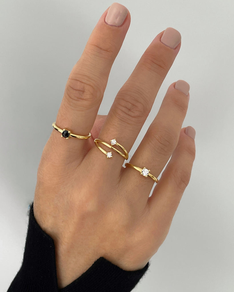 glint ring silver gold plating solitare stone anillo plata baño de oro 