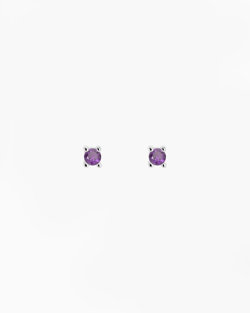 stud earrings lila amatist stone silver gold plating pendietes de boton con piedra lila amatista plata baño de oro