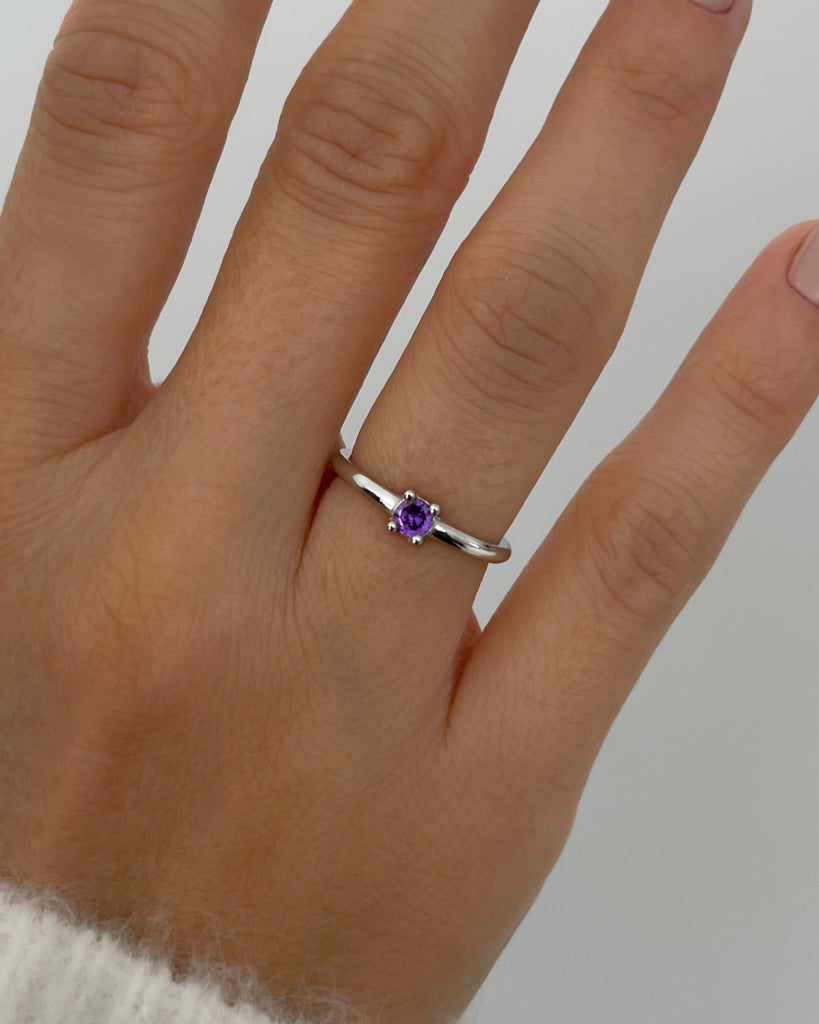 Violeta lila piedra anillo plata baño de oro silver ring violet stone gold plated