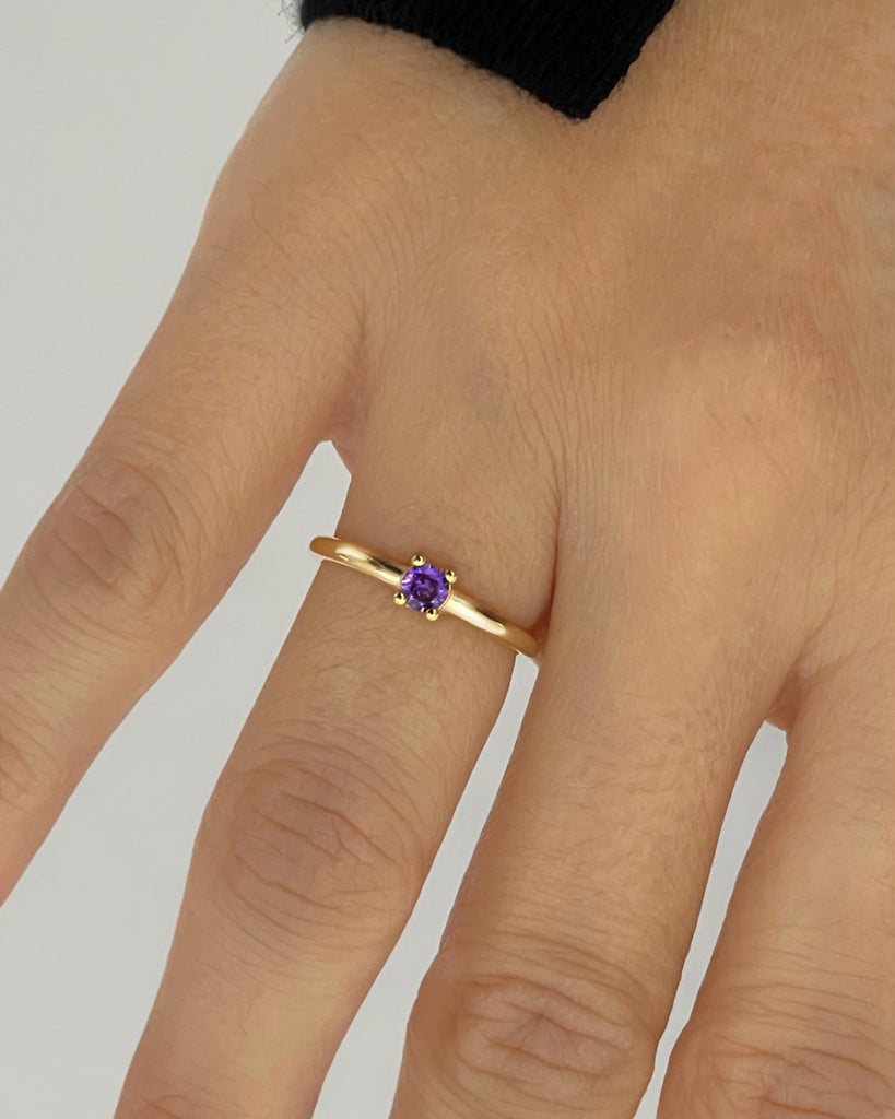Violeta lila piedra anillo plata baño de oro silver ring violet stone gold plated