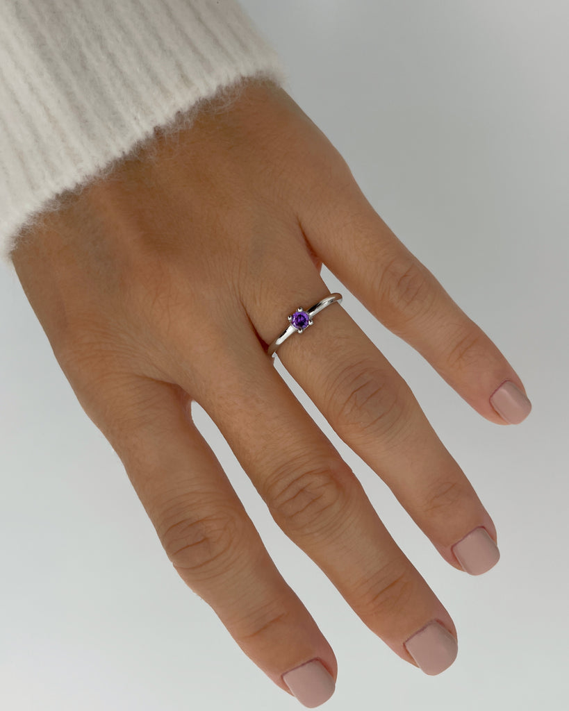 Violeta lila piedra anillo plata baño de oro silver ring violet stone gold plated