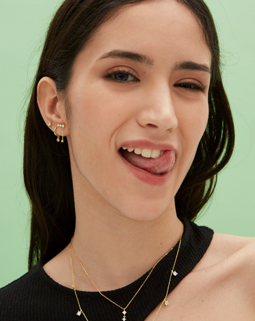 glow hoops with single stone aros con piedra plata baño oro