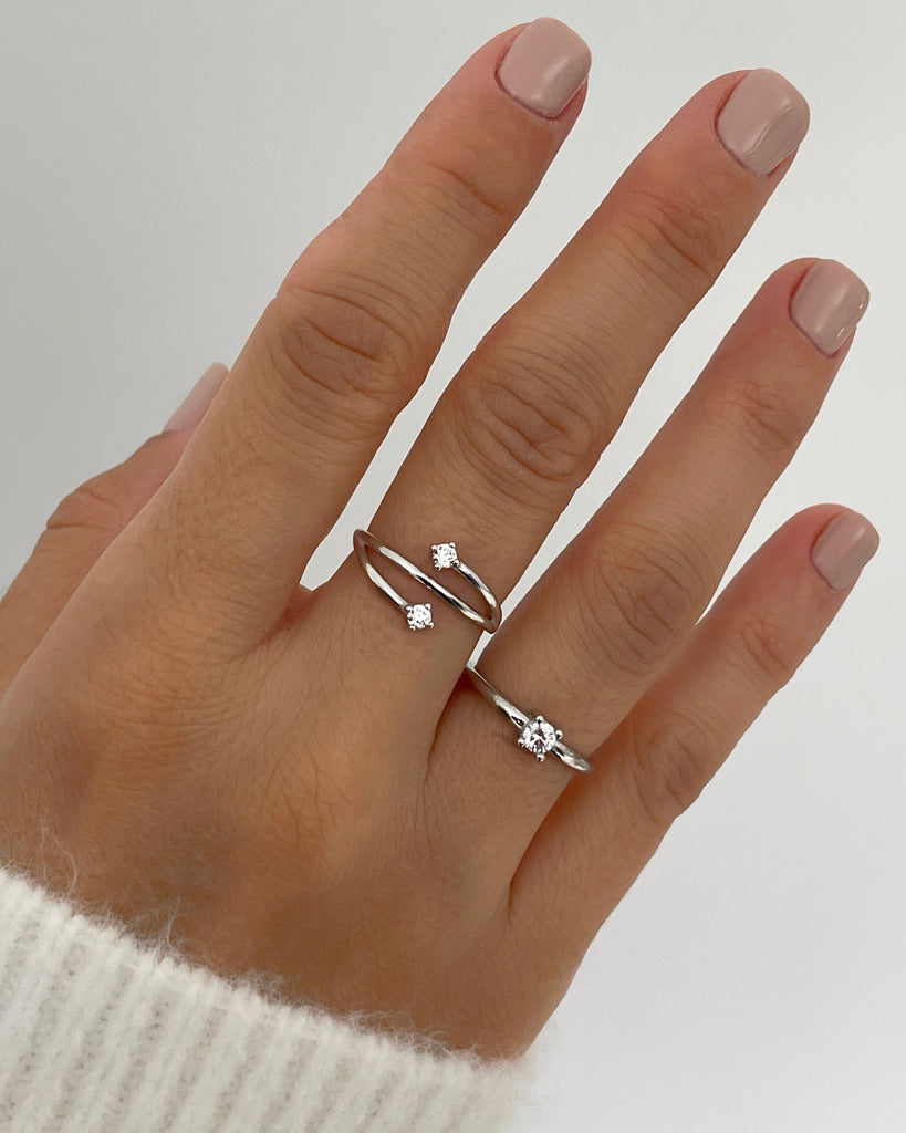 glint ring silver gold plating solitare stone anillo plata baño de oro 