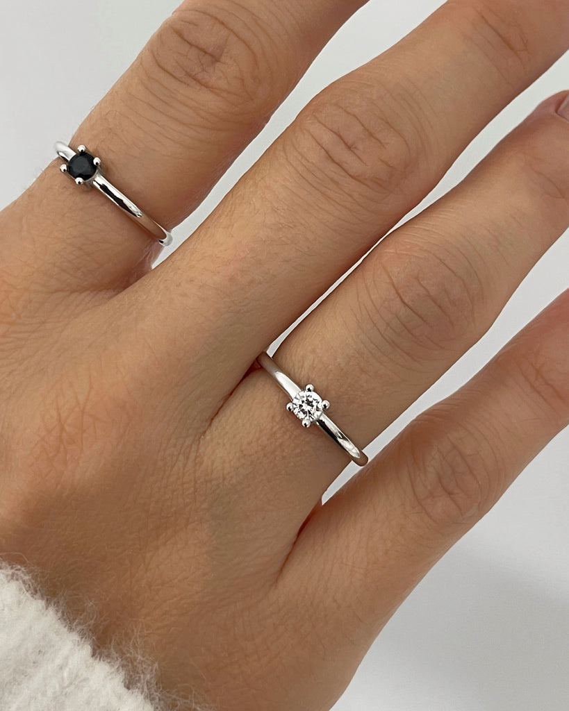 glint ring silver gold plating solitare stone anillo plata baño de oro 