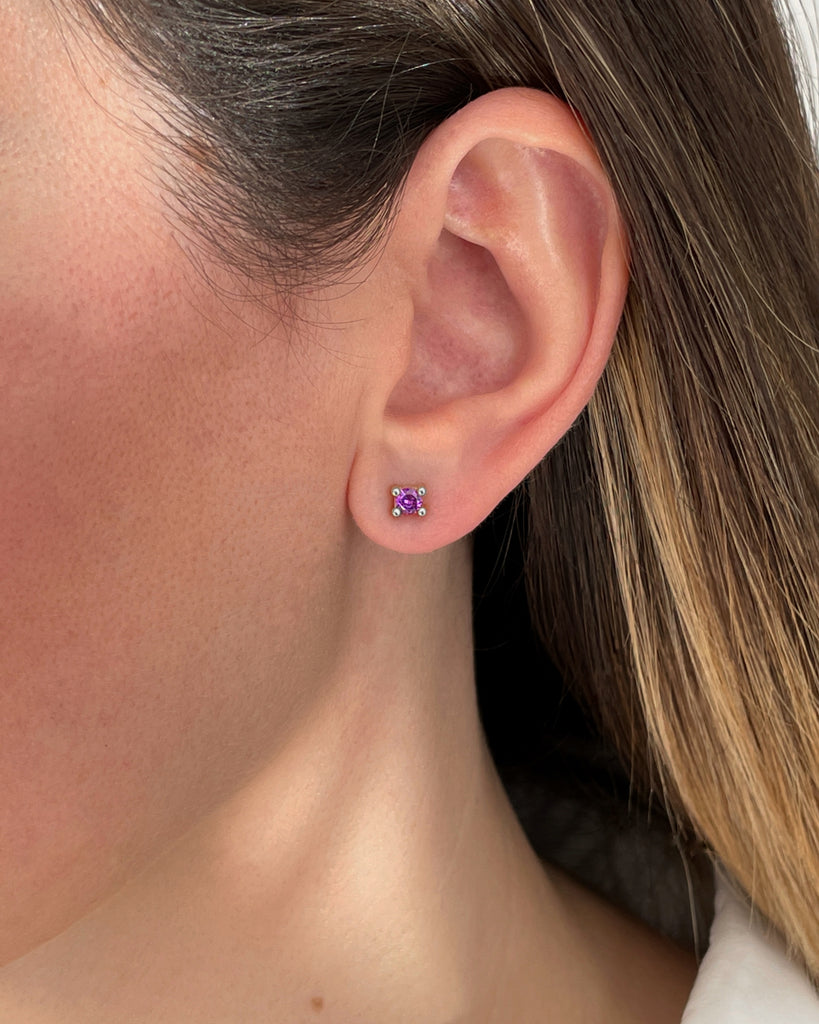 stud earrings lila amatist stone silver gold plating pendietes de boton con piedra lila amatista plata baño de oro