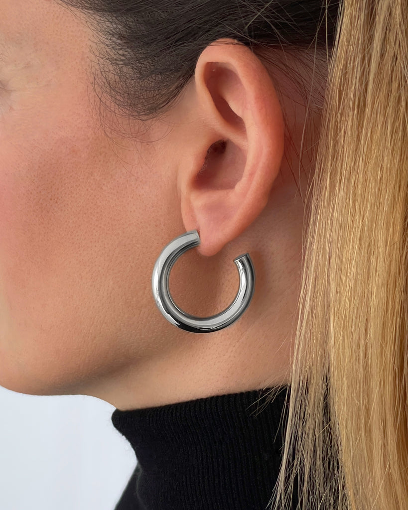 medium bold thick silver hoops gold plating aros gordos plata con oro plata