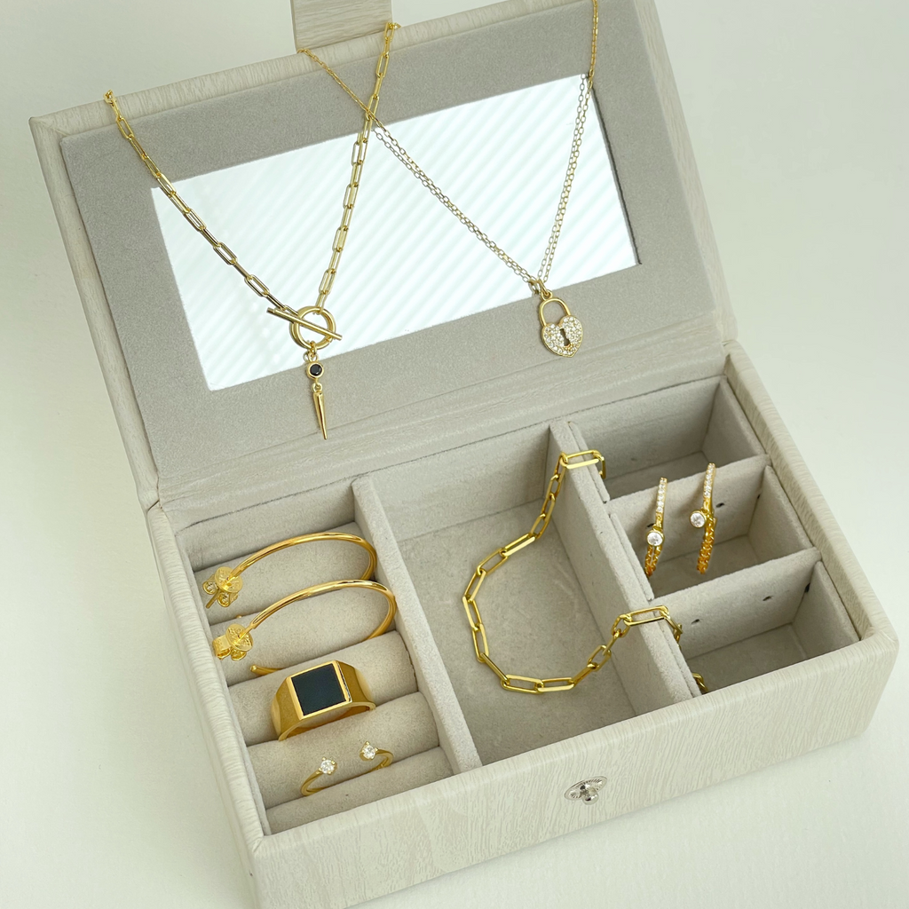 joyero con pendientes collare anillos plata oro jewelry box with  jewels silver and gold