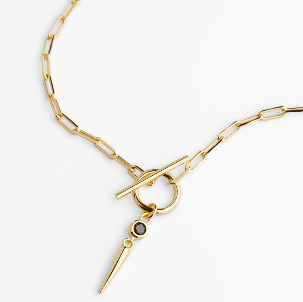 collar cadena gruesa plata con baño de oro circonita negra silver chain necklace