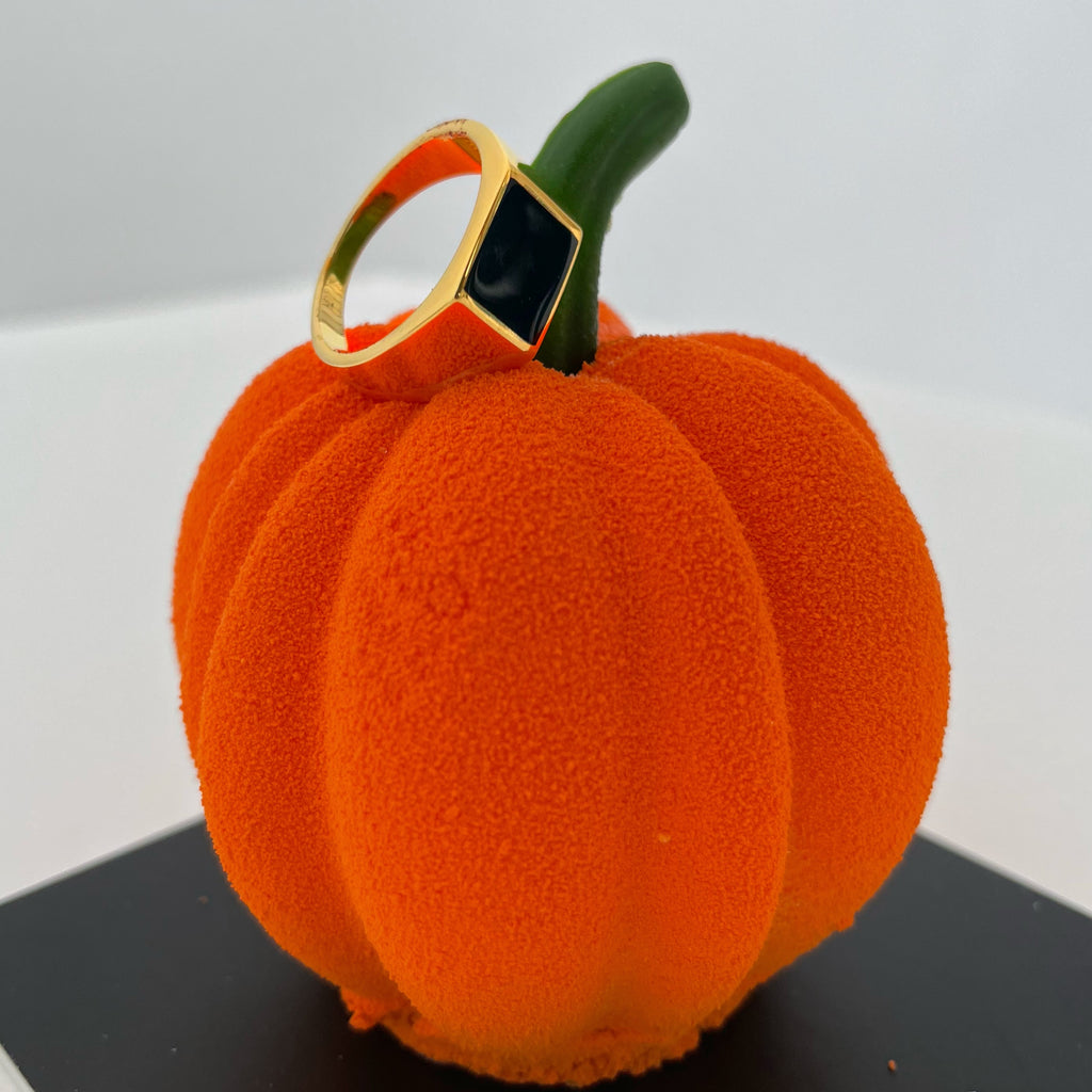 Halloween pumpkin with silver black enamel ring gold plated