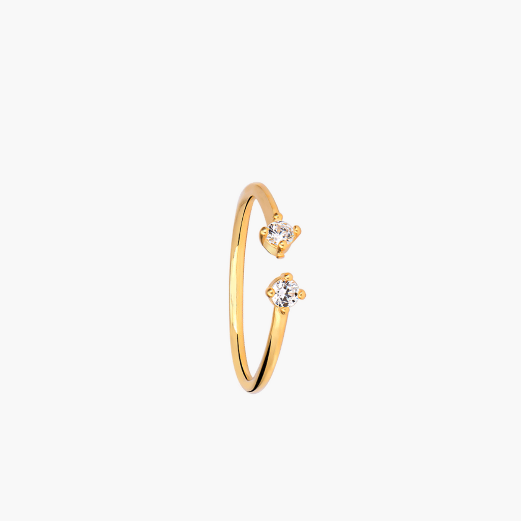 silver ring with gold plating double zircon fine design