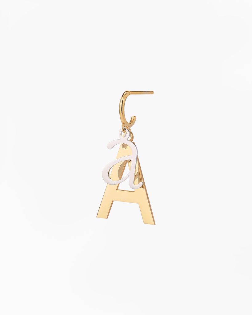 Silver, gold letter earring letra A