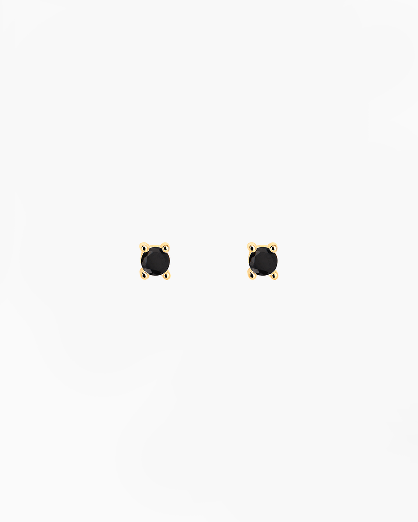 stud earrings black stone silver gold plating pendietes de boton con piedra negra plata baño de oro