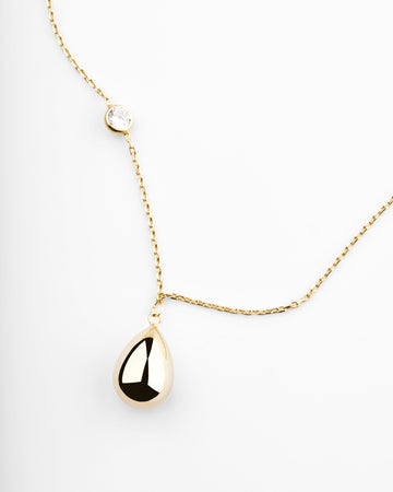 silver gold plated drop pendant sigle stone necklace collar gota con circonita plata bañado oro 18k
