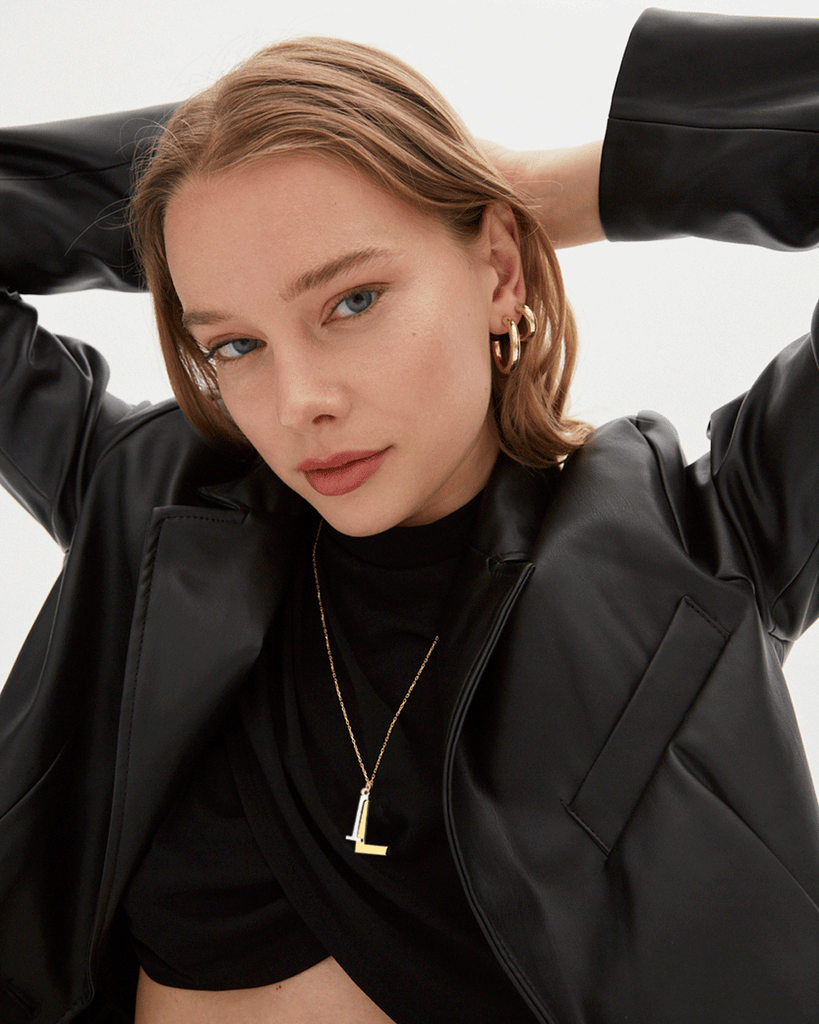 Silver, gold letter necklace letra L