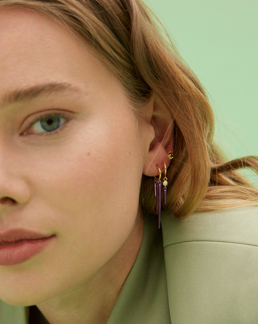 EDGE 18k Gold & 925 Silver Purple CZ Spike Drop Earrings