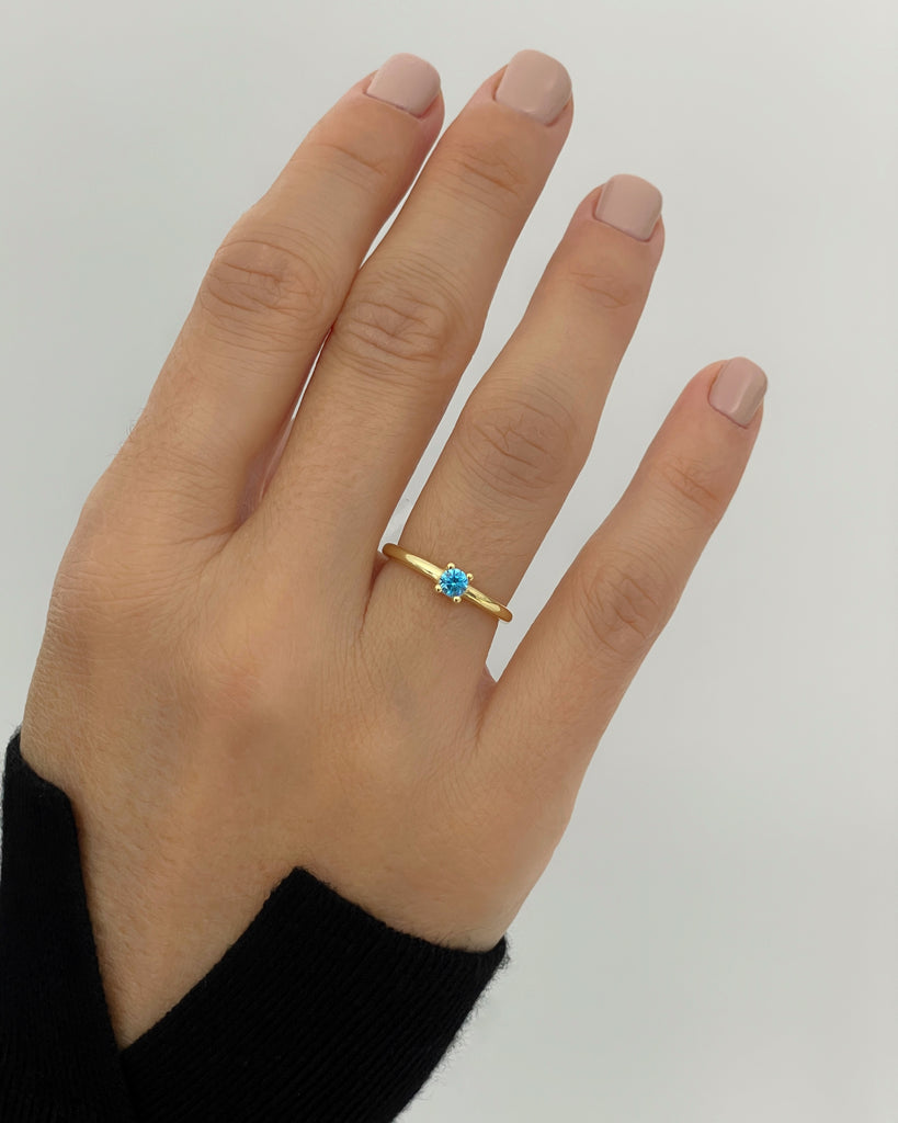 Blue topaz stone silver gold plated ring anillo piedra azul plata baño de oro