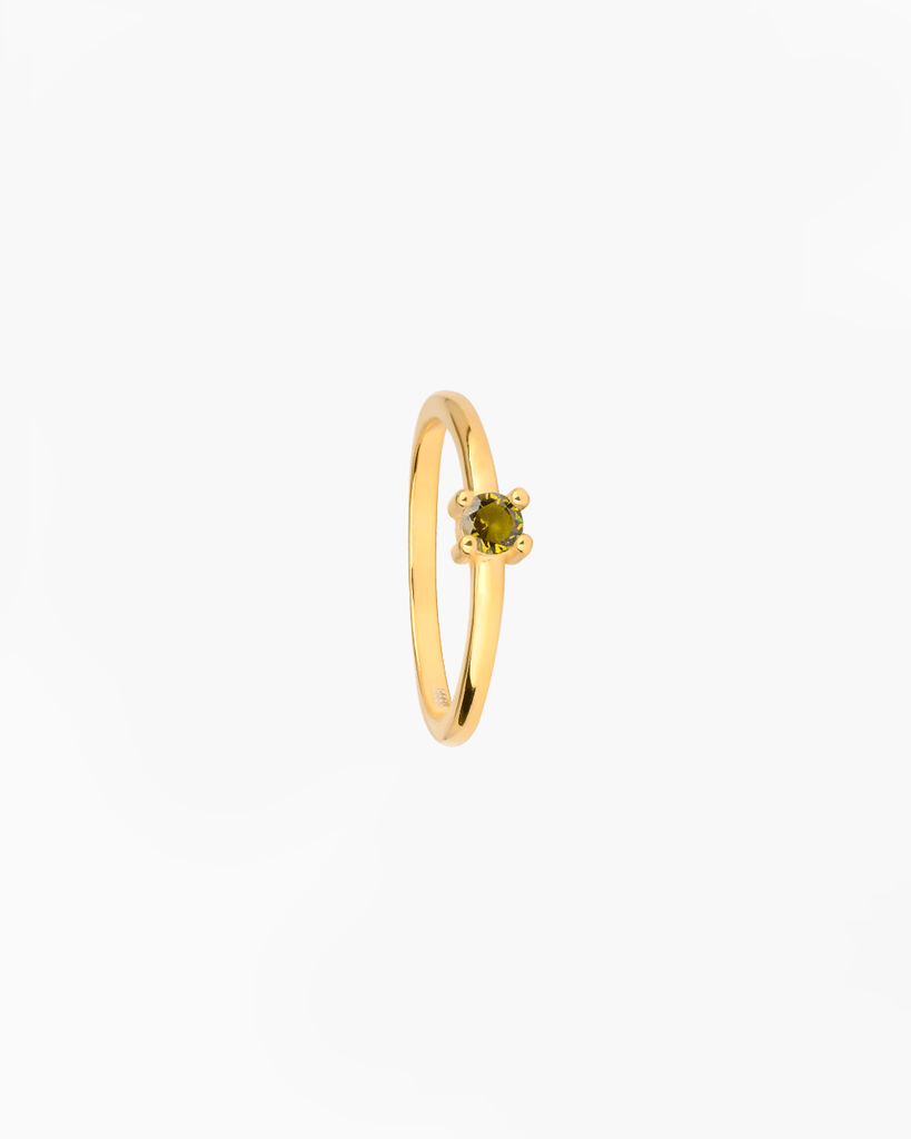 Piedra verde peridot plata anillo baño oro green stone silver gold plated ring