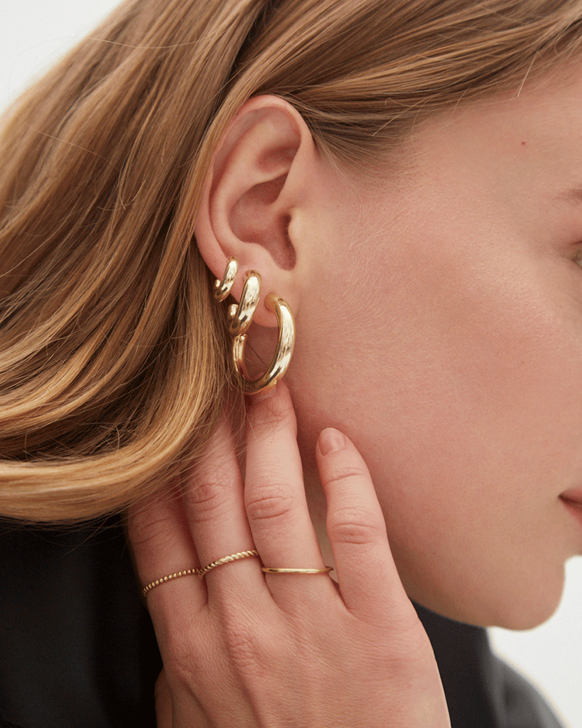 small bold silver hoops gold plating aros gordos plata con oro plata