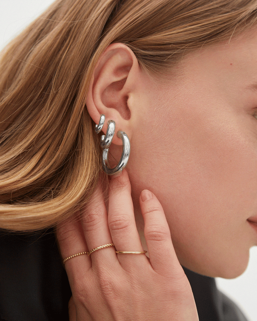 small bold silver hoops gold plating aros gordos plata con oro plata