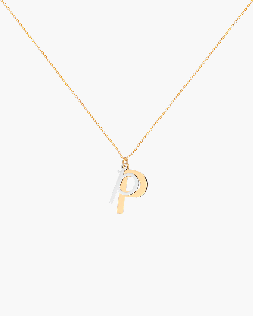 Silver, gold letter necklace letra P