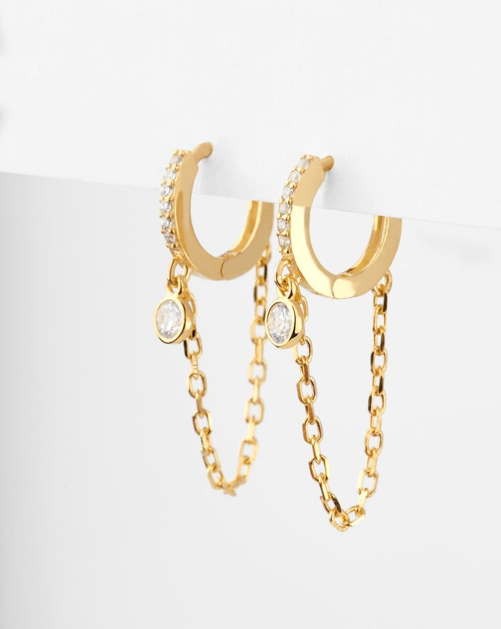 18k Gold 925 Sterling Silver Zirconia Drop mini Chain Hoop