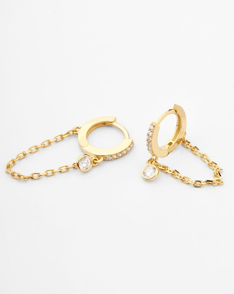 Plata Pendientes mini aros con cadena silver hoops with chain